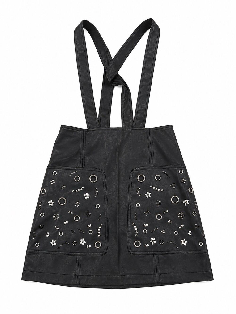 Guess Rona Vegan Black Leather Suspender Skirt Size 0 NWOT